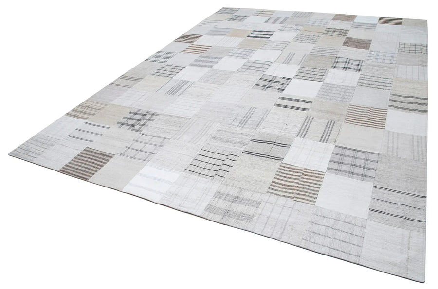Kırk Yama Bej Patchwork Pamuk Yün El Dokuma Halısı 301x400 Agacan