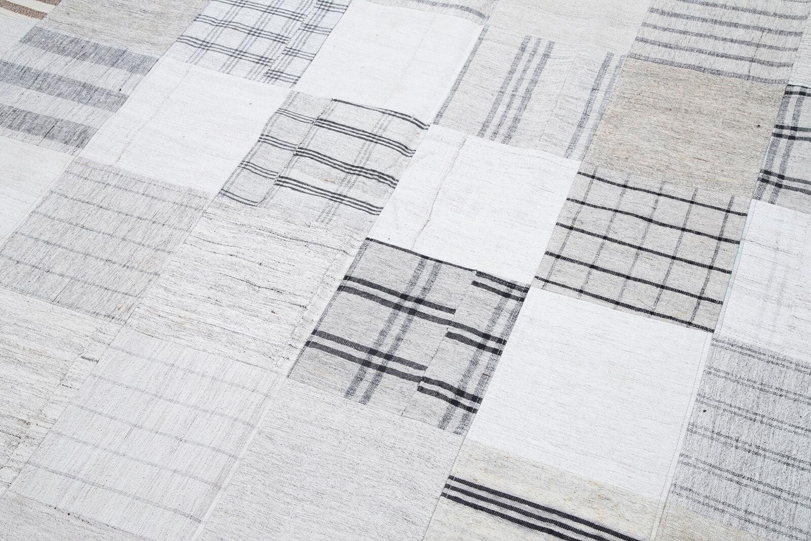 Kırk Yama Bej Patchwork Pamuk Yün El Dokuma Halısı 301x400 Agacan