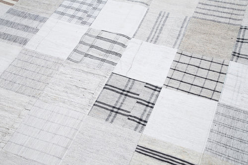Kırk Yama Bej Patchwork Pamuk Yün El Dokuma Halısı 301x400 Agacan