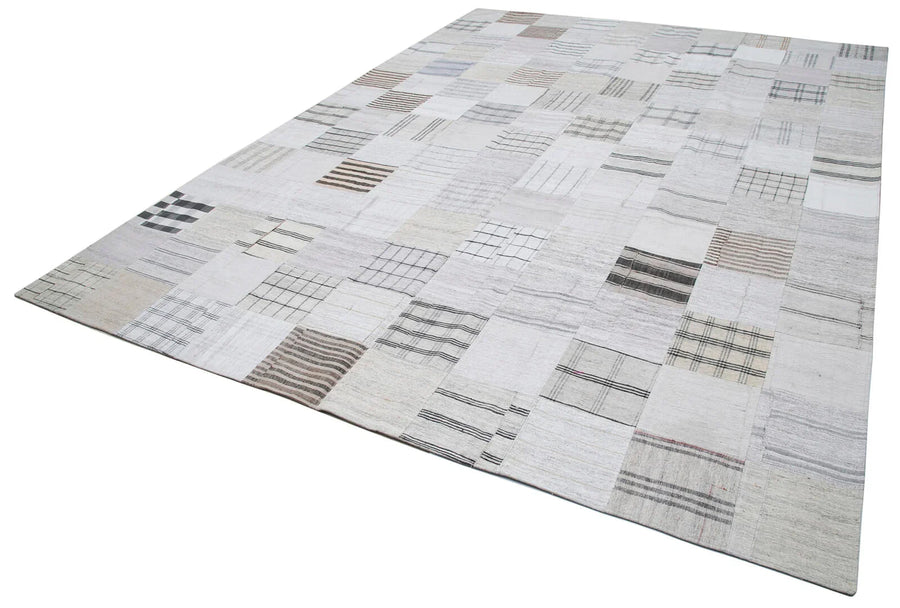 Kırk Yama Bej Patchwork Pamuk Yün El Dokuma Halısı 301x406 Agacan