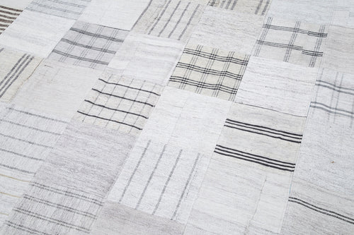 Kırk Yama Bej Patchwork Pamuk Yün El Dokuma Halısı 301x406 Agacan