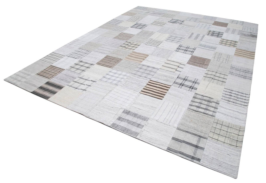 Kırk Yama Bej Patchwork Pamuk Yün El Dokuma Halısı 302x400 Agacan