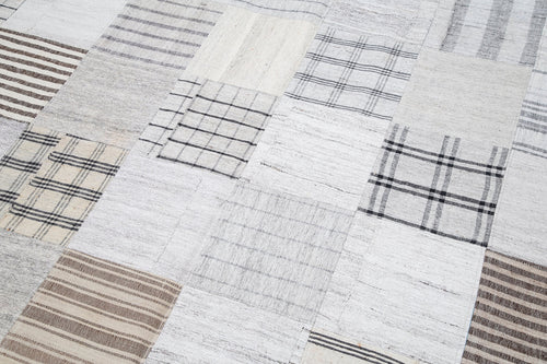 Kırk Yama Bej Patchwork Pamuk Yün El Dokuma Halısı 302x400 Agacan