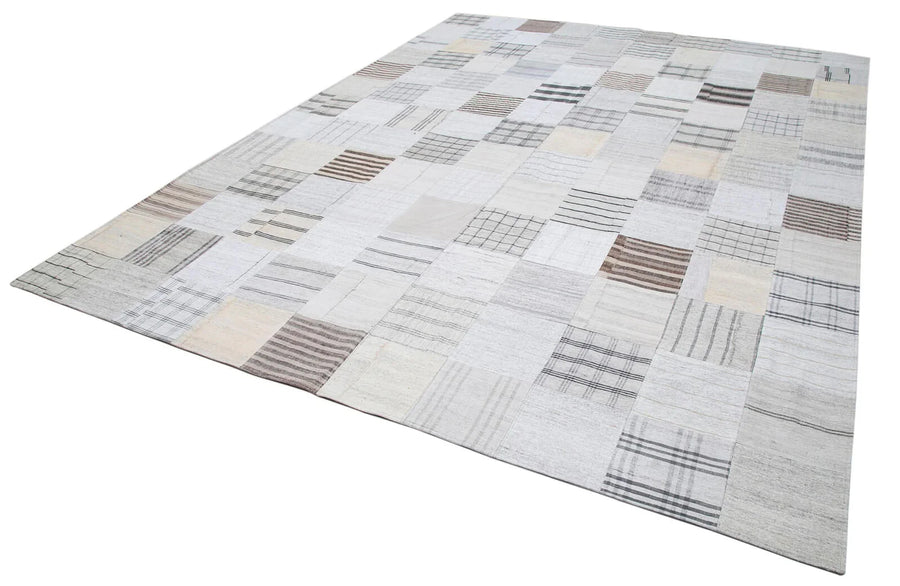 Kırk Yama Bej Patchwork Pamuk Yün El Dokuma Halısı 302x400 Agacan