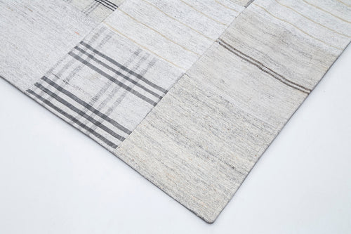 Kırk Yama Bej Patchwork Pamuk Yün El Dokuma Halısı 302x400 Agacan