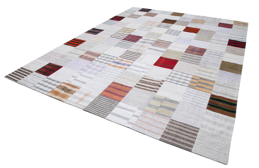 Kırk Yama Beyaz Patchwork Pamuk Yün El Dokuma Halısı 302x398 Agacan