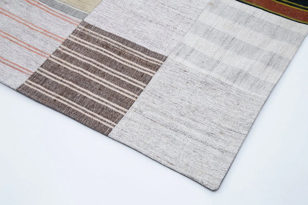 Kırk Yama Beyaz Patchwork Pamuk Yün El Dokuma Halısı 302x398 Agacan