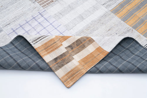 Kırk Yama Beyaz Patchwork Pamuk Yün El Dokuma Halısı 302x398 Agacan