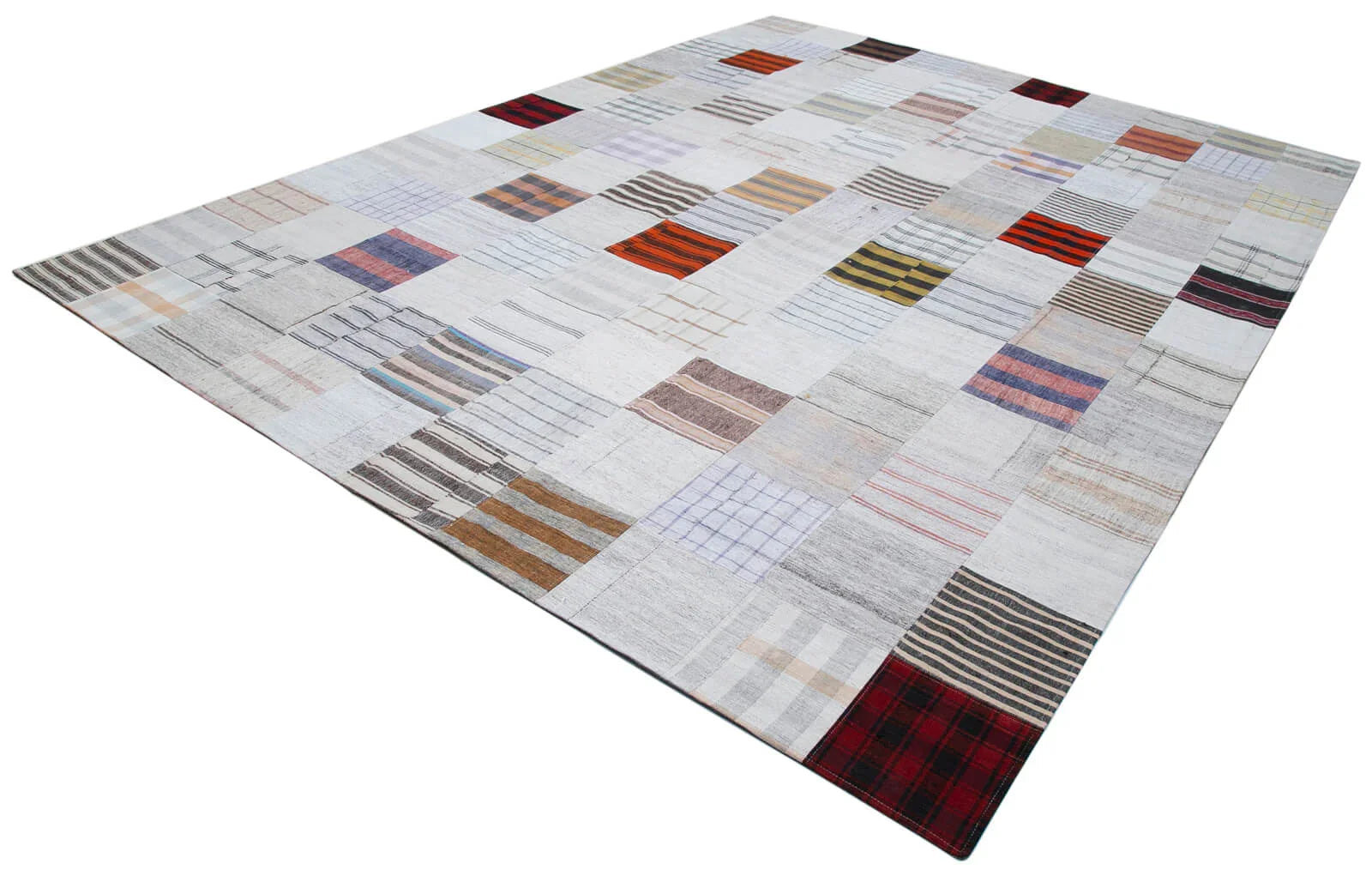 Kırk Yama Gri Patchwork Pamuk Yün El Dokuma Halısı 303x400 Agacan