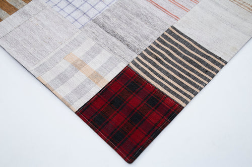 Kırk Yama Gri Patchwork Pamuk Yün El Dokuma Halısı 303x400 Agacan