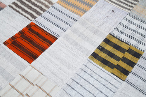 Kırk Yama Gri Patchwork Pamuk Yün El Dokuma Halısı 303x400 Agacan