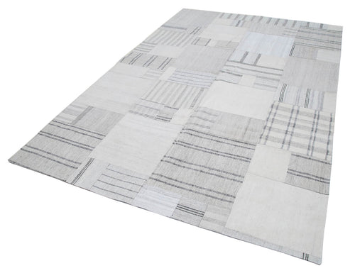 Kırk Yama Bej Patchwork Pamuk Yün El Dokuma Halısı 206x304 Agacan