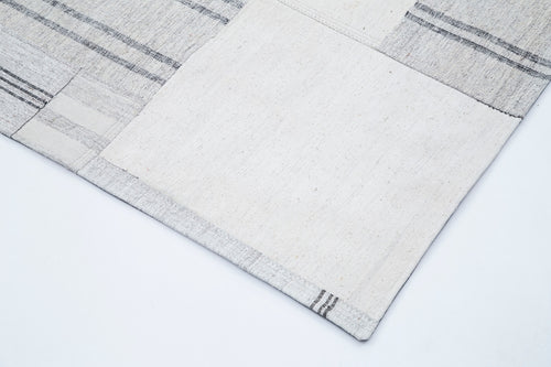 Kırk Yama Bej Patchwork Pamuk Yün El Dokuma Halısı 206x304 Agacan
