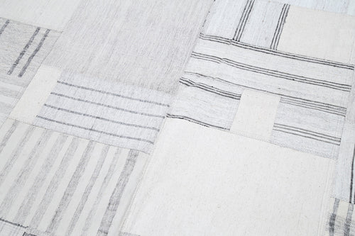 Kırk Yama Bej Patchwork Pamuk Yün El Dokuma Halısı 206x304 Agacan