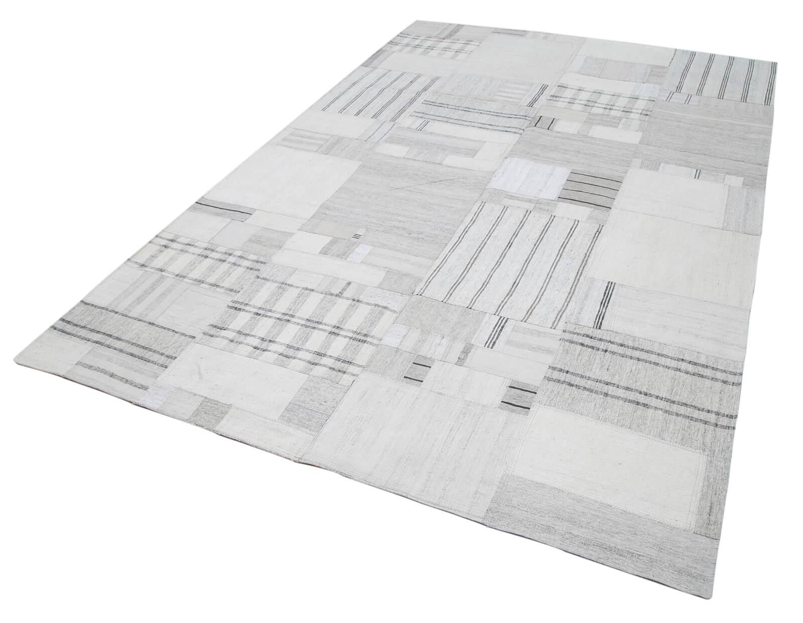 Kırk Yama Bej Patchwork Pamuk Yün El Dokuma Halısı 206x305 Agacan