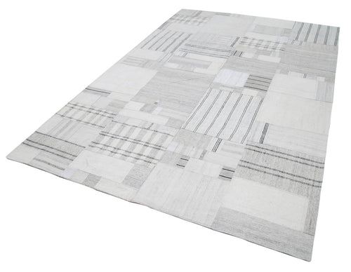 Kırk Yama Bej Patchwork Pamuk Yün El Dokuma Halısı 206x305 Agacan