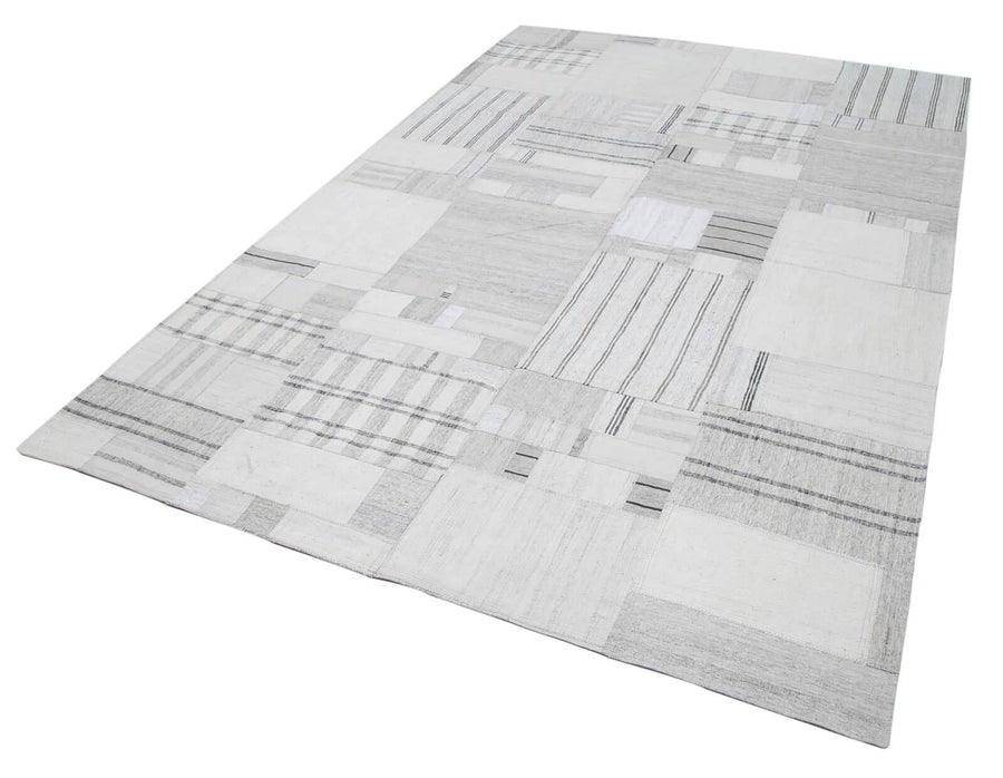 Kırk Yama Bej Patchwork Pamuk Yün El Dokuma Halısı 206x305 Agacan