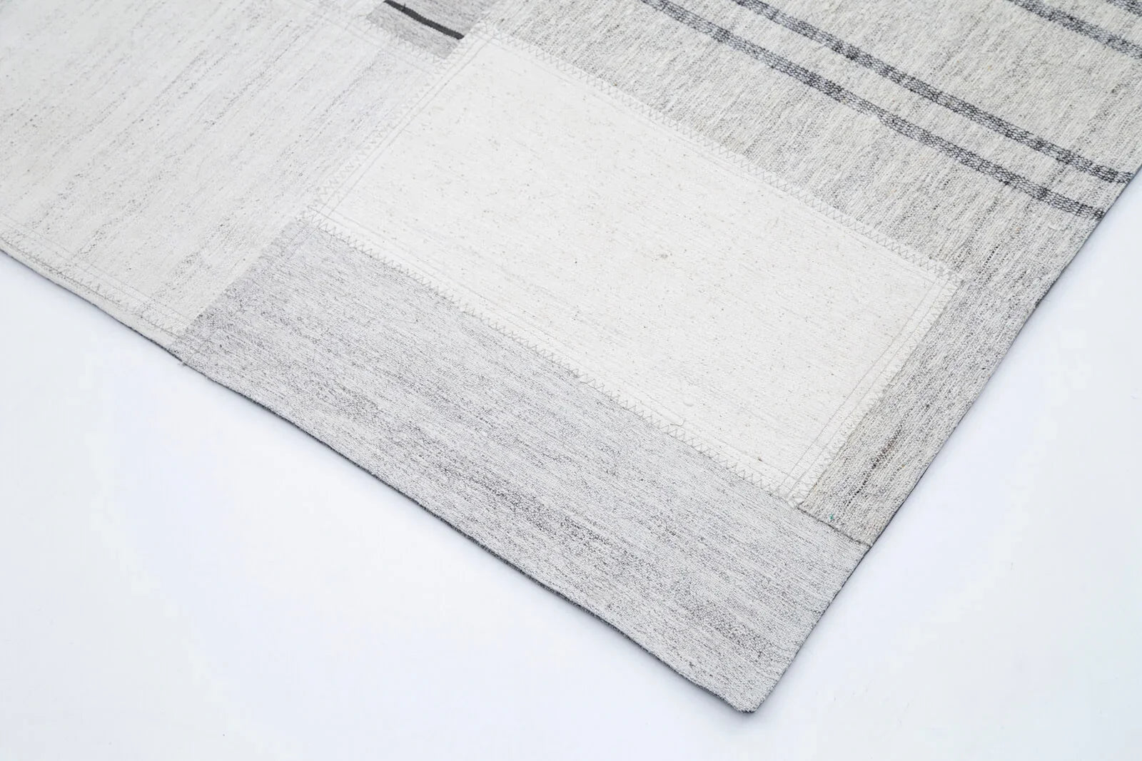 Kırk Yama Bej Patchwork Pamuk Yün El Dokuma Halısı 206x305 Agacan
