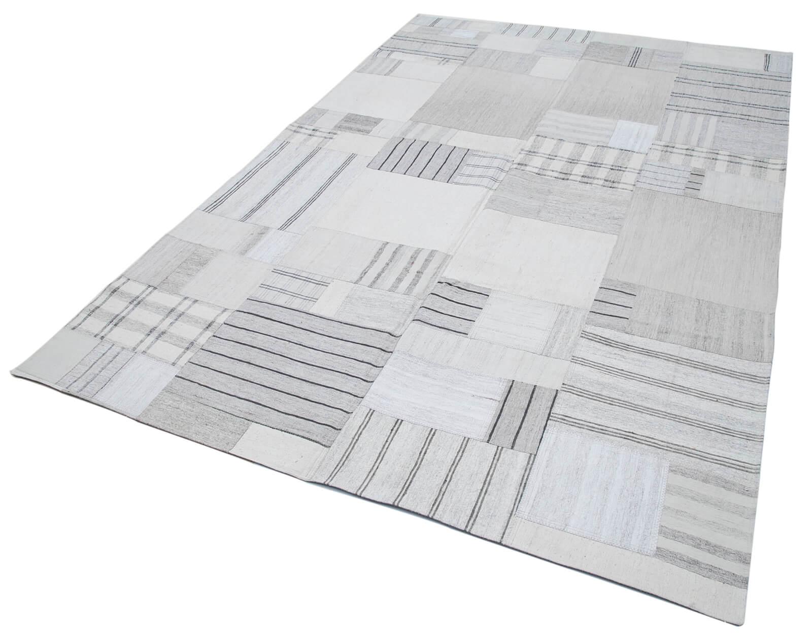 Kırk Yama Bej Patchwork Pamuk Yün El Dokuma Halısı 205x307 Agacan