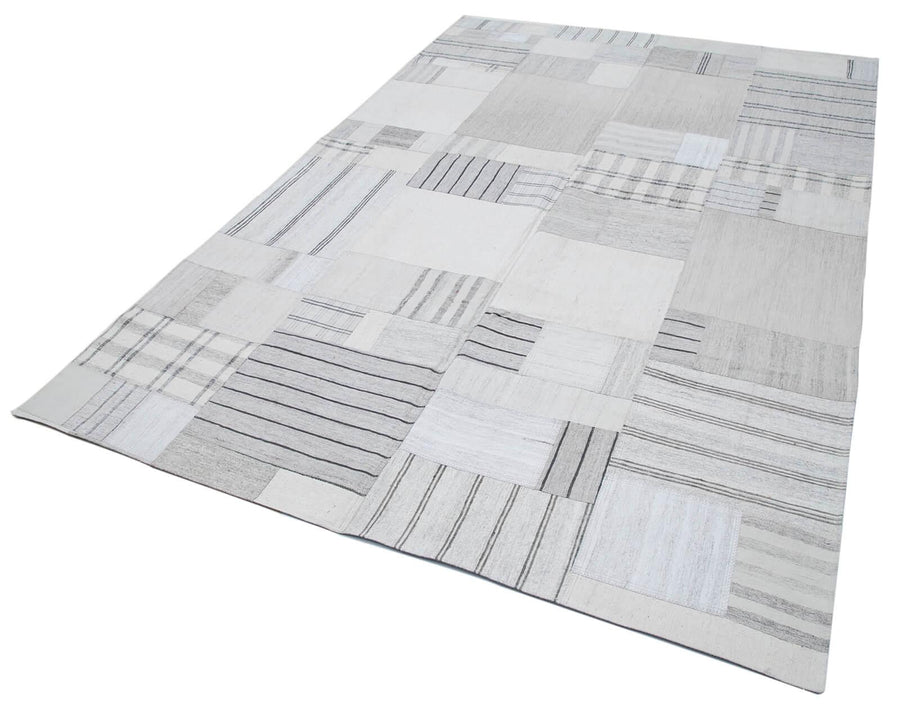 Kırk Yama Bej Patchwork Pamuk Yün El Dokuma Halısı 205x307 Agacan