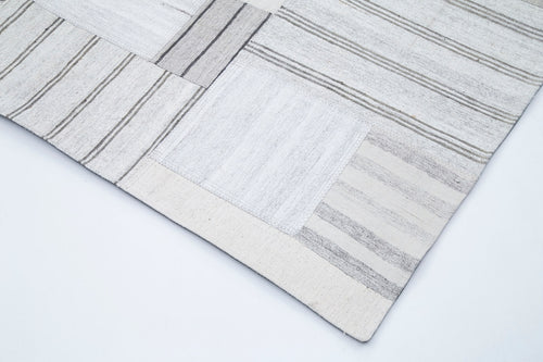 Kırk Yama Bej Patchwork Pamuk Yün El Dokuma Halısı 205x307 Agacan