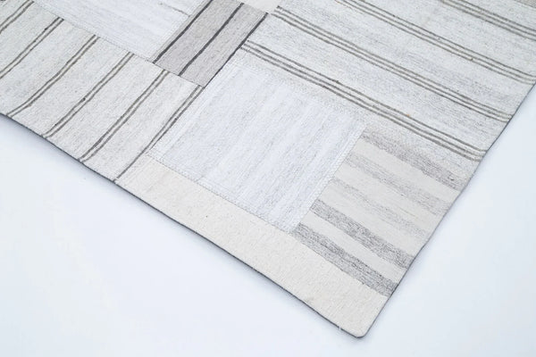 Kırk Yama Bej Patchwork Pamuk Yün El Dokuma Halısı 205x307 Agacan