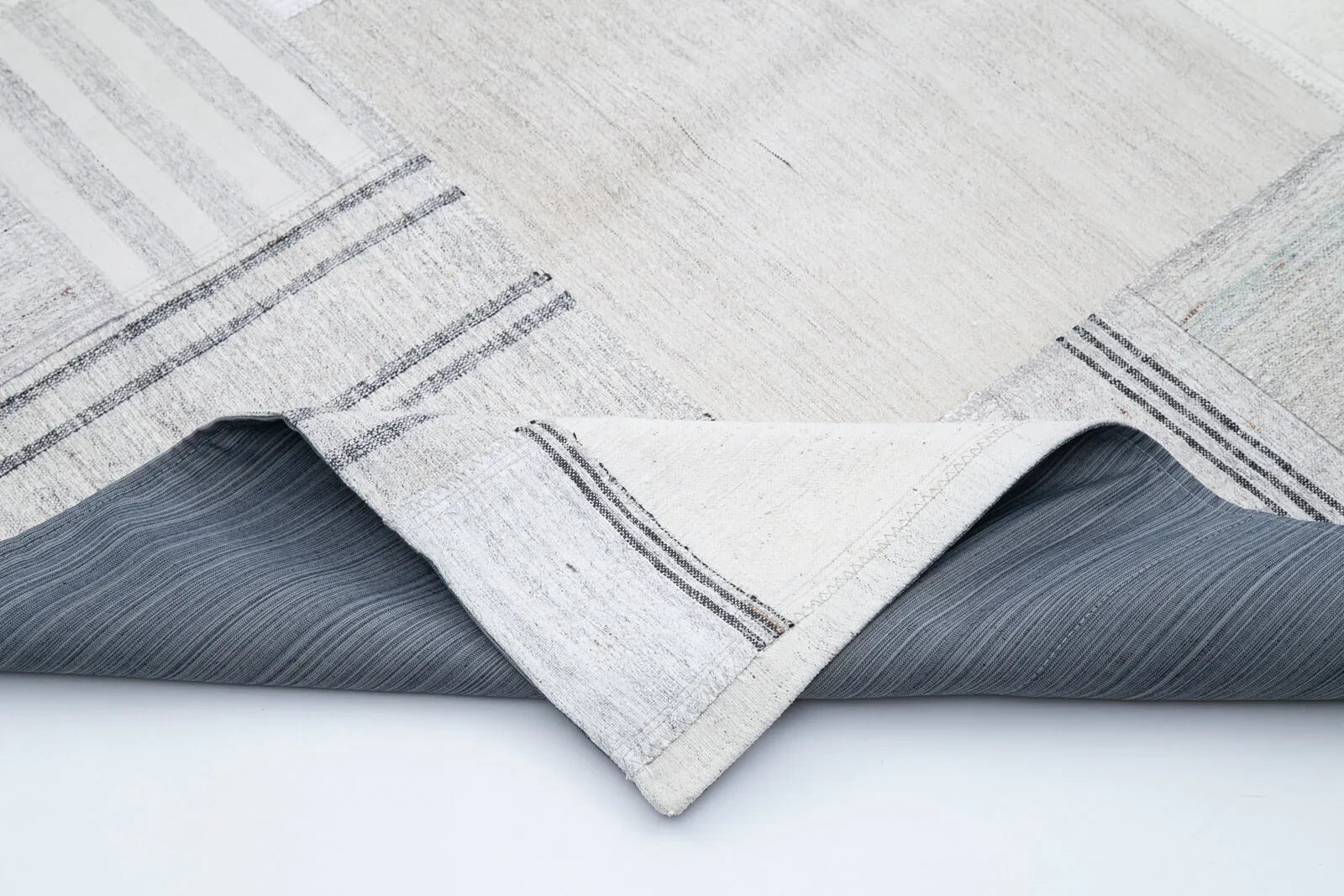Kırk Yama Bej Patchwork Pamuk Yün El Dokuma Halısı 205x307 Agacan
