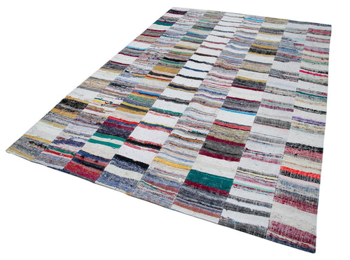 Kırk Yama Gri Patchwork Pamuk Yün El Dokuma Halısı 208x302 Agacan
