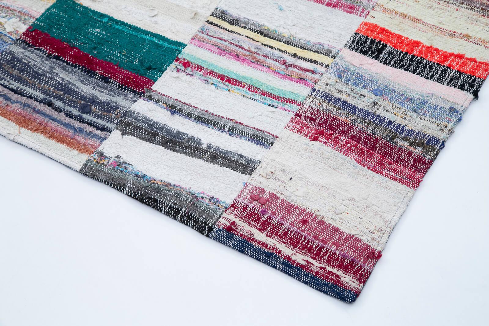 Kırk Yama Gri Patchwork Pamuk Yün El Dokuma Halısı 208x302 Agacan