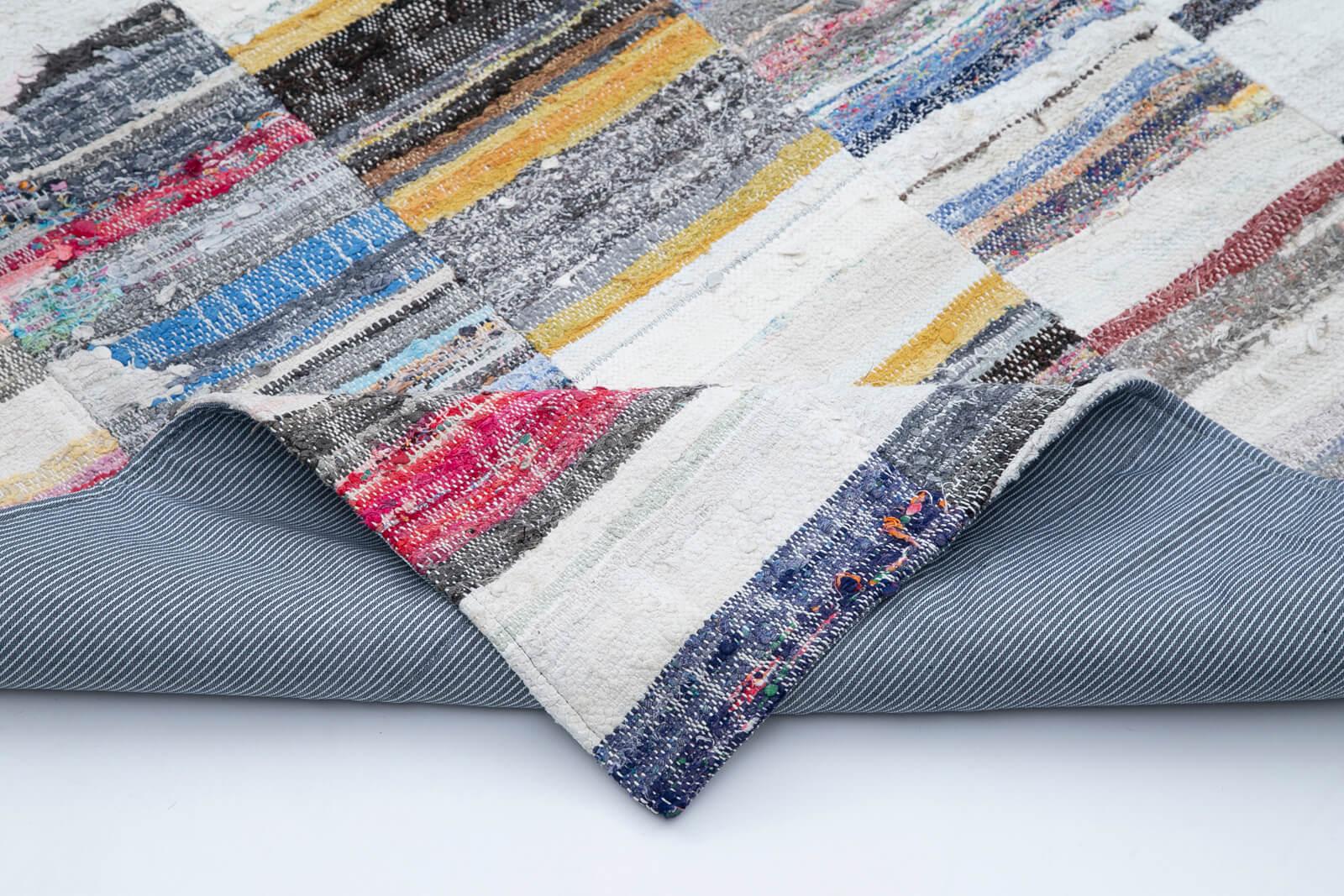 Kırk Yama Gri Patchwork Pamuk Yün El Dokuma Halısı 208x302 Agacan