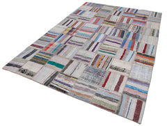 Kırk Yama Gri Patchwork Pamuk Yün El Dokuma Halısı 207x298 Agacan
