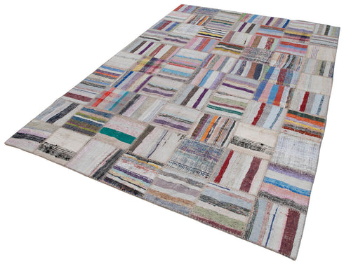 Kırk Yama Gri Patchwork Pamuk Yün El Dokuma Halısı 207x298 Agacan