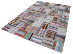 Kırk Yama Gri Patchwork Pamuk Yün El Dokuma Halısı 205x297 Agacan