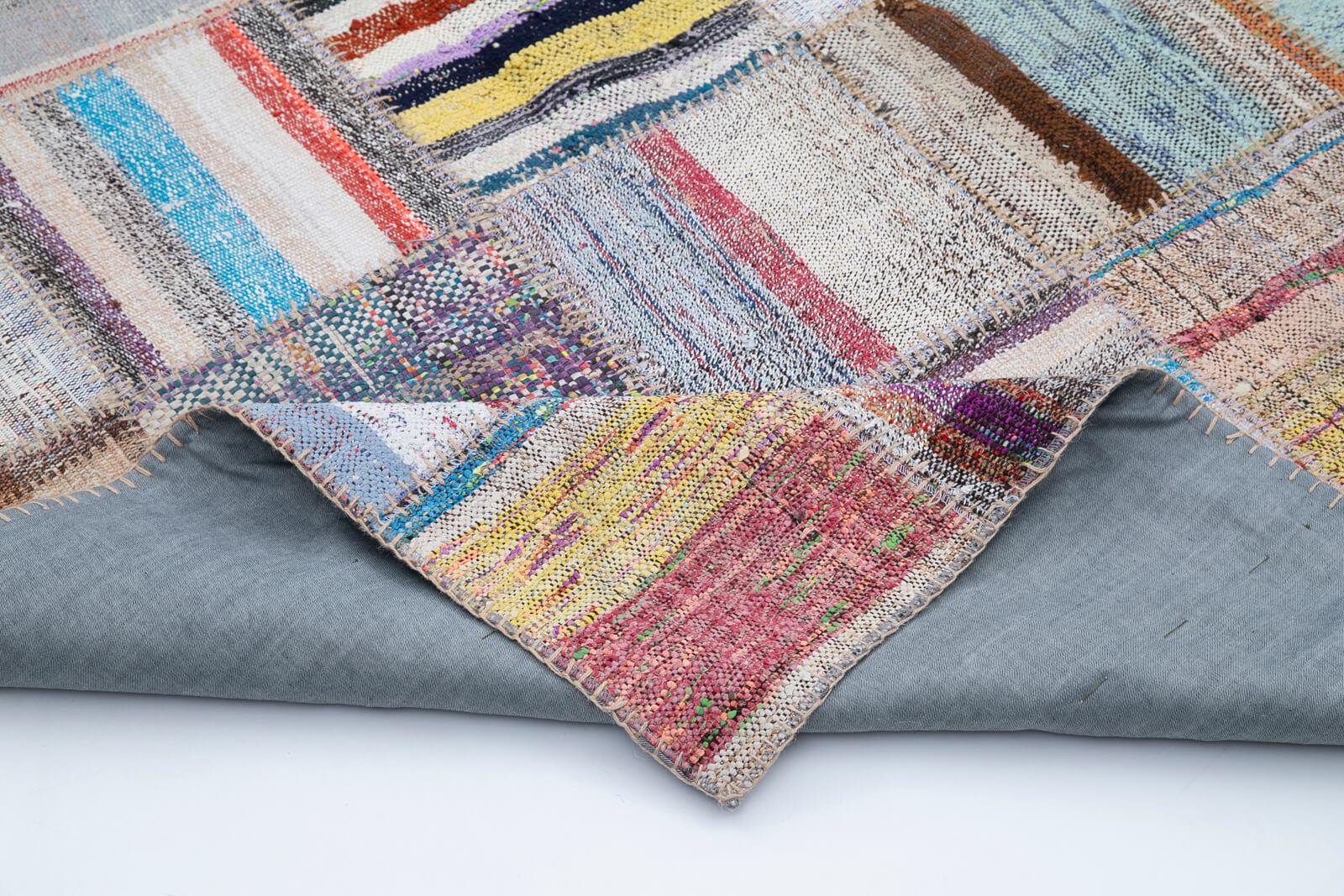 Kırk Yama Gri Patchwork Pamuk Yün El Dokuma Halısı 205x297 Agacan