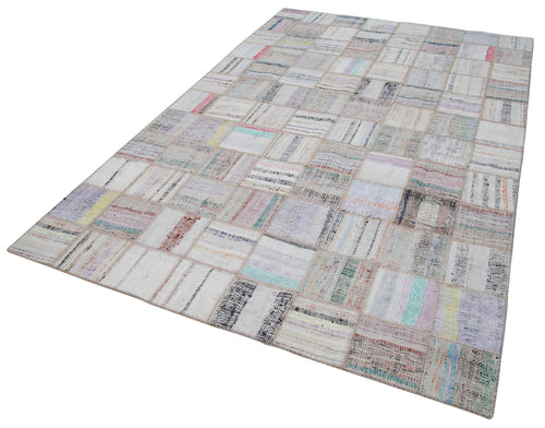 Kırk Yama Bej Patchwork Pamuk Yün El Dokuma Halısı 197x296 Agacan