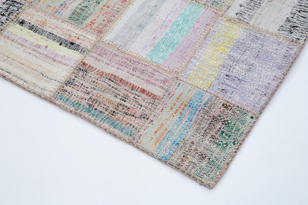 Kırk Yama Bej Patchwork Pamuk Yün El Dokuma Halısı 197x296 Agacan