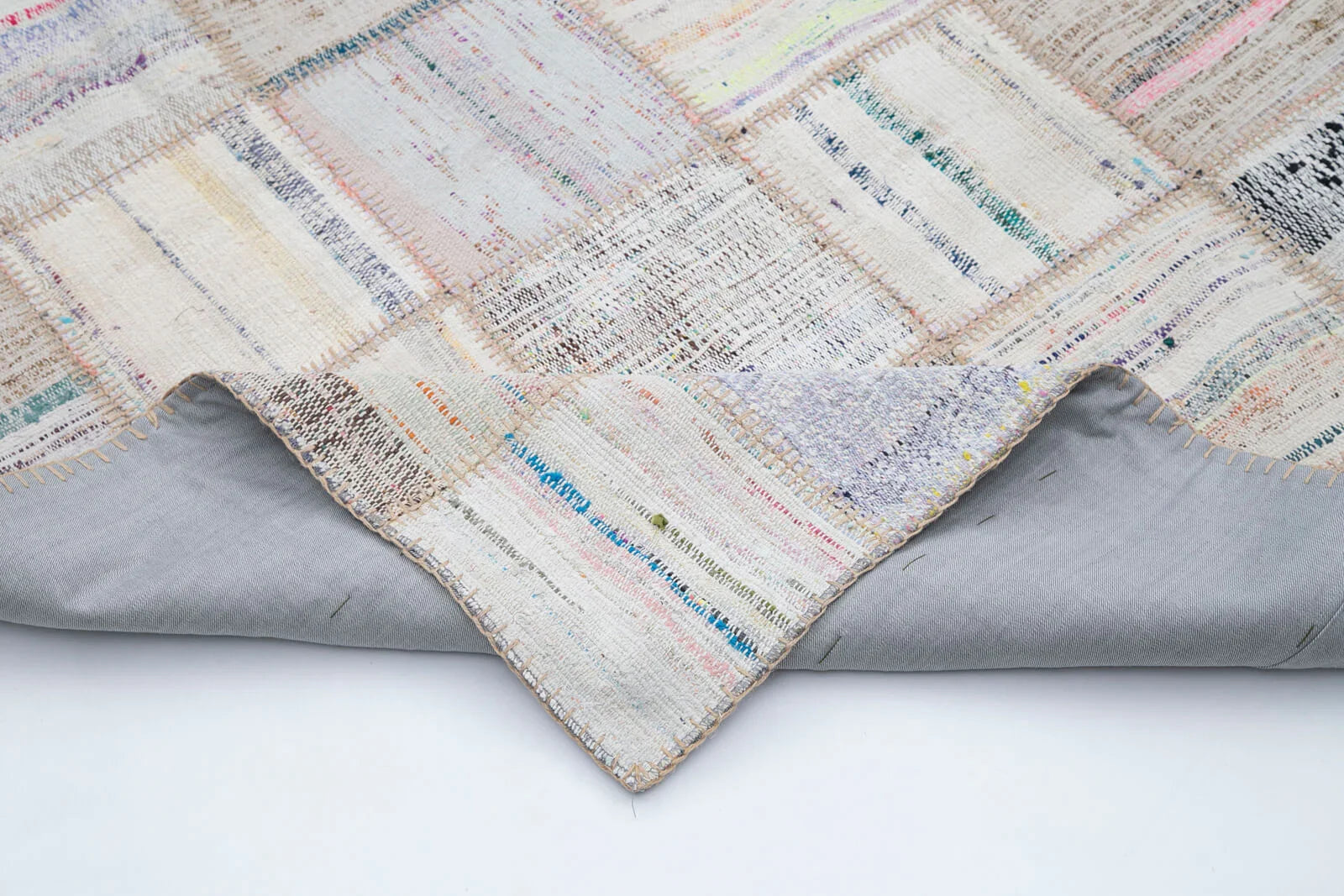 Kırk Yama Bej Patchwork Pamuk Yün El Dokuma Halısı 197x296 Agacan