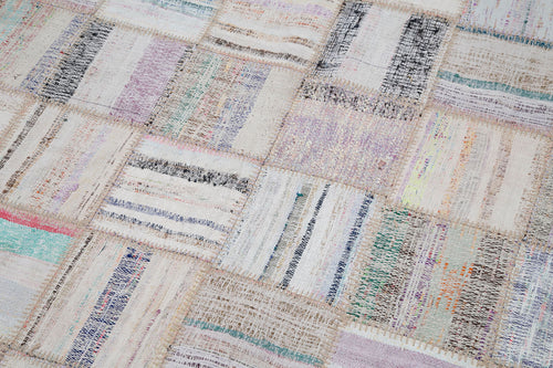 Kırk Yama Bej Patchwork Pamuk Yün El Dokuma Halısı 197x296 Agacan