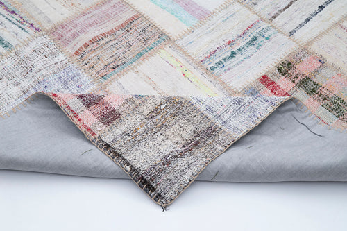 Kırk Yama Bej Patchwork Pamuk Yün El Dokuma Halısı 195x295 Agacan