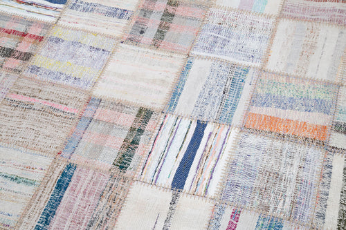 Kırk Yama Bej Patchwork Pamuk Yün El Dokuma Halısı 195x295 Agacan