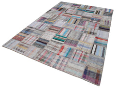 Kırk Yama Gri Patchwork Pamuk Yün El Dokuma Halısı 207x297 Agacan