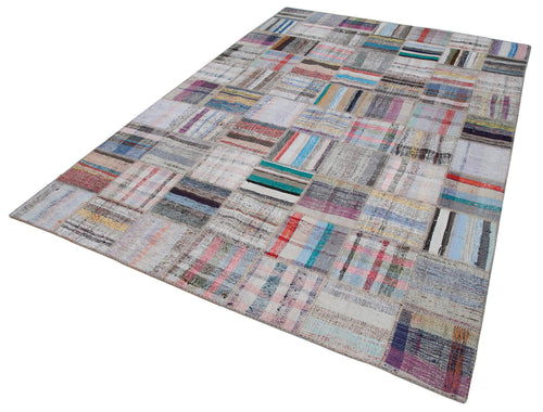 Kırk Yama Gri Patchwork Pamuk Yün El Dokuma Halısı 207x297 Agacan