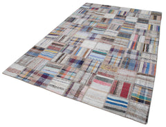 Kırk Yama Gri Patchwork Pamuk Yün El Dokuma Halısı 196x296 Agacan