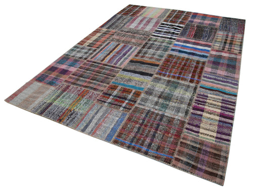 Kırk Yama Gri Patchwork Pamuk Yün El Dokuma Halısı 225x310 Agacan