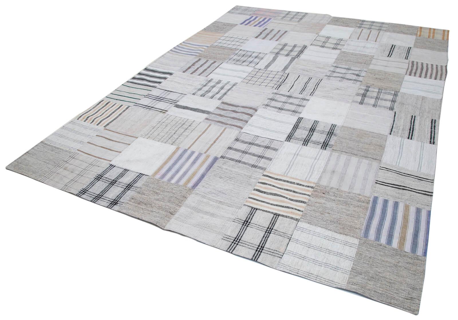Kırk Yama Beyaz Patchwork Pamuk Yün El Dokuma Halısı 250x343 Agacan