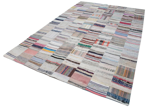 Kırk Yama Gri Patchwork Pamuk Yün El Dokuma Halısı 227x352 Agacan