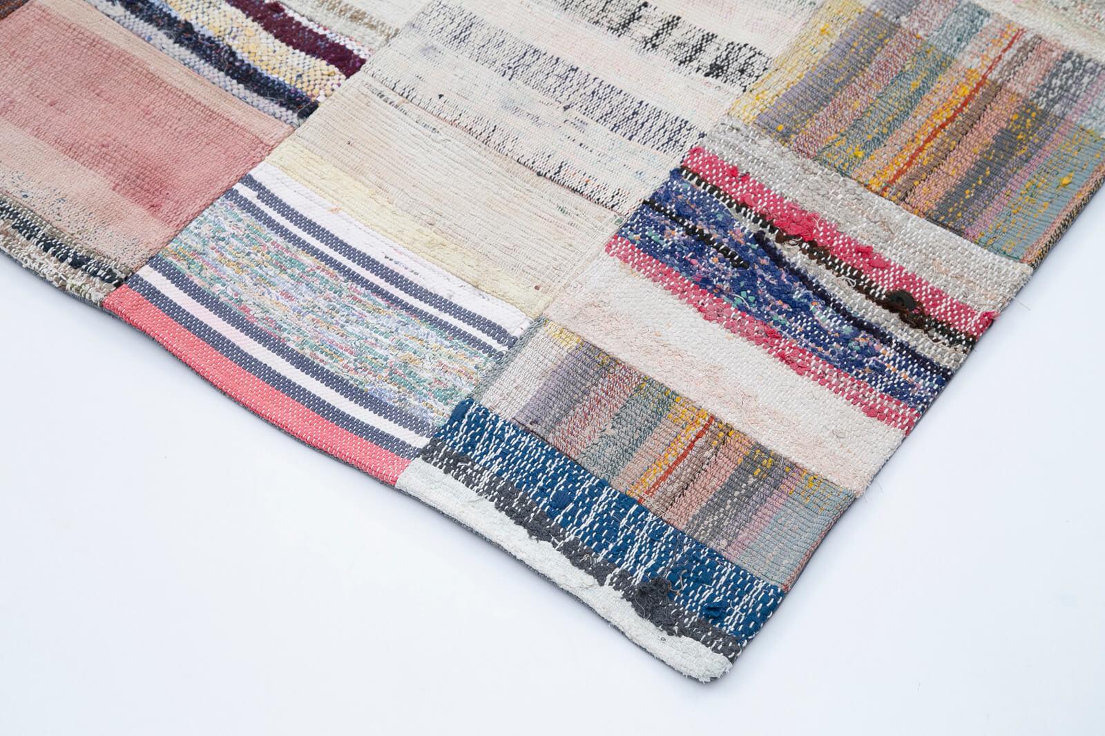Kırk Yama Gri Patchwork Pamuk Yün El Dokuma Halısı 227x352 Agacan