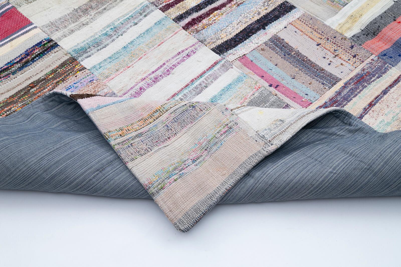 Kırk Yama Gri Patchwork Pamuk Yün El Dokuma Halısı 227x352 Agacan