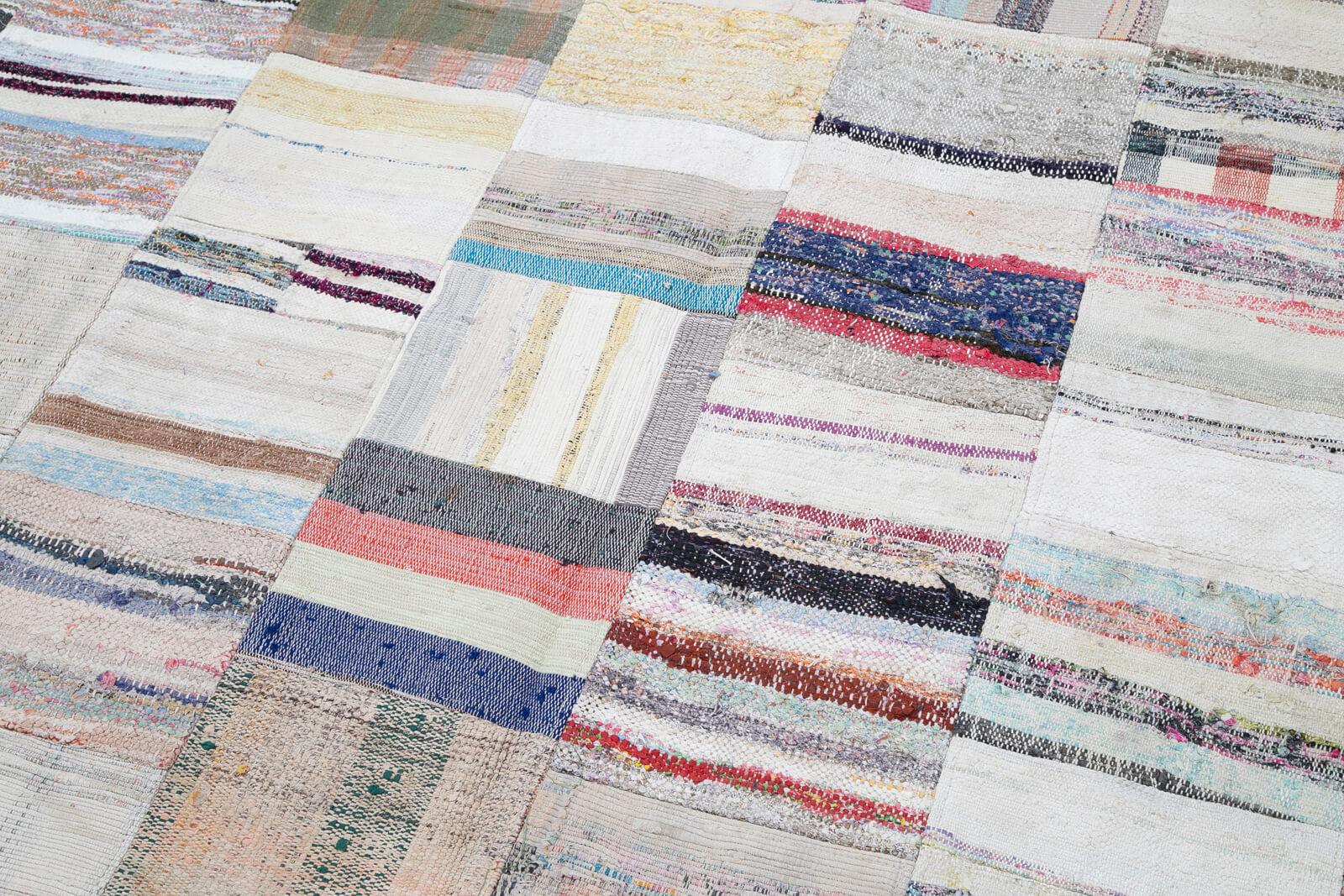 Kırk Yama Gri Patchwork Pamuk Yün El Dokuma Halısı 227x352 Agacan