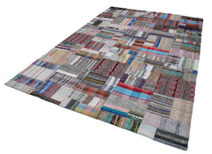 Kırk Yama Gri Patchwork Pamuk Yün El Dokuma Halısı 222x338 Agacan